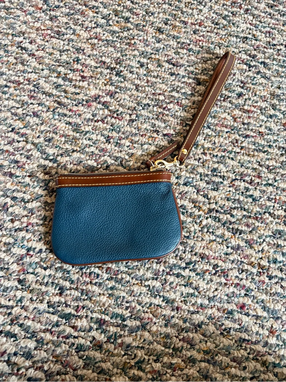 Dooney & Bourke Navy Blue Leather Wristlet with Brown Trim